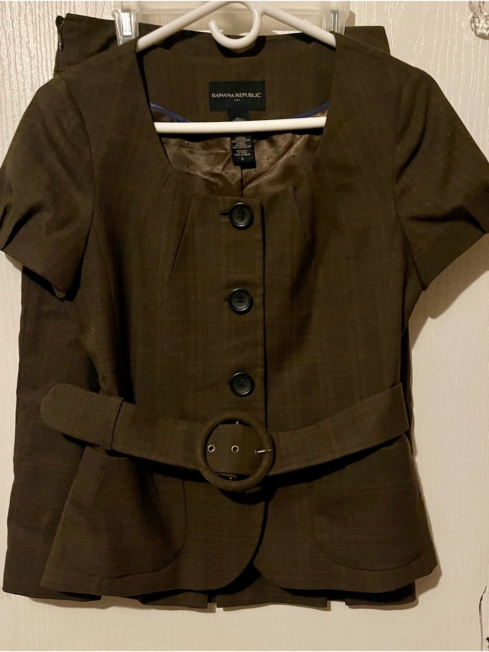 Banana Republic Short-Sleeve Belted Skirt Suit Set in Dark Brown